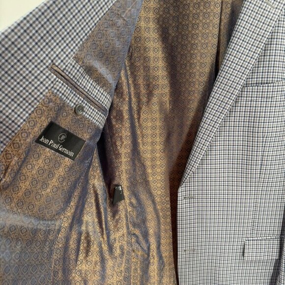 Jean Paul Germain Blue Plaid Blazer Mens 44L Classic Fit 2-Button Jacket - Picture 3 of 8